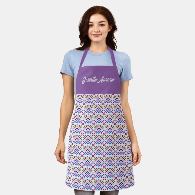 Modern Pastel Ethnic Geometric Diamond Pattern Apron (Worn)