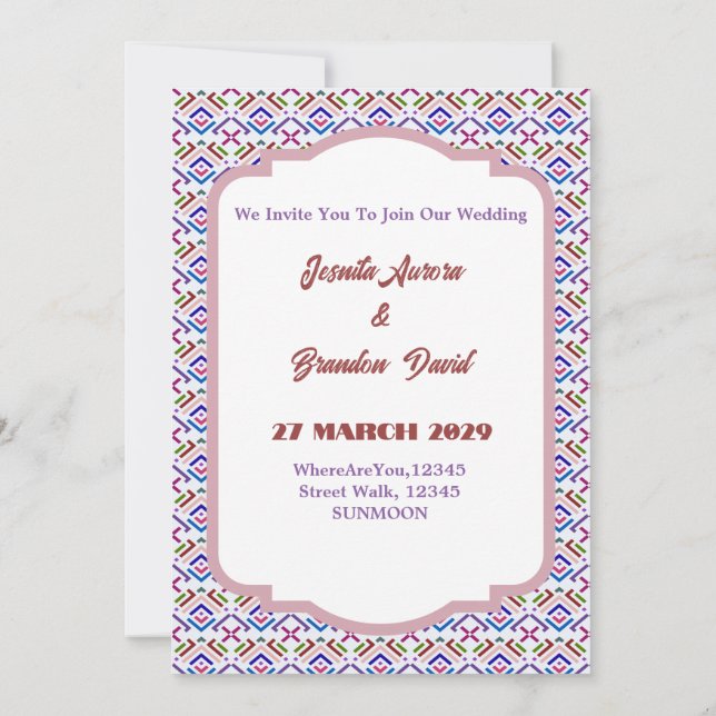 Modern Pastel Ethnic Geometric Diamond Pattern Invitation (Back)