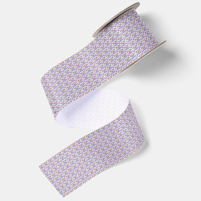 Modern Pastel Ethnic Geometric Diamond Pattern Satin Ribbon (Front+Back)