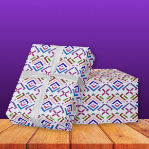 Modern Pastel Ethnic Geometric Diamond Pattern Wrapping Paper