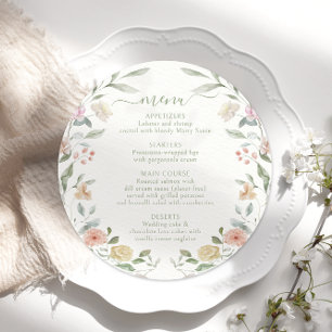 Modern Pastel Floral Botanical Wedding Round Menu
