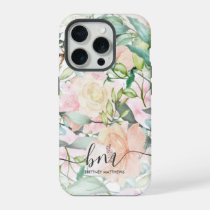 Modern Pastel Floral Monogram iPhone 15 Pro Case