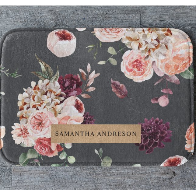 Modern Pastel Flowers & Kraft Black Bath Mat (Creator Uploaded)