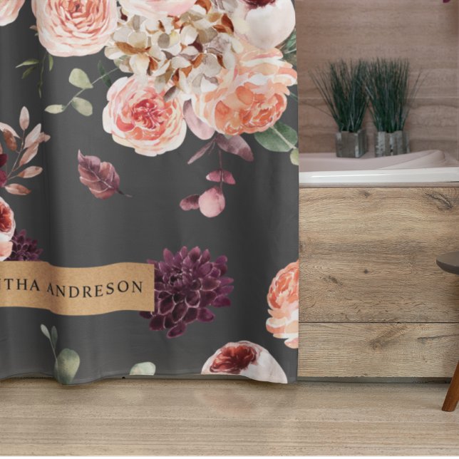 Modern Pastel Flowers & Kraft Black Shower Curtain (Creator Uploaded)