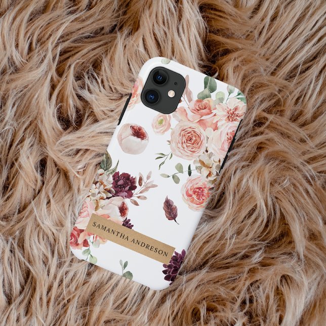 Modern Pastel Flowers & Kraft Personalised Gift Case-Mate iPhone Case (Creator Uploaded)