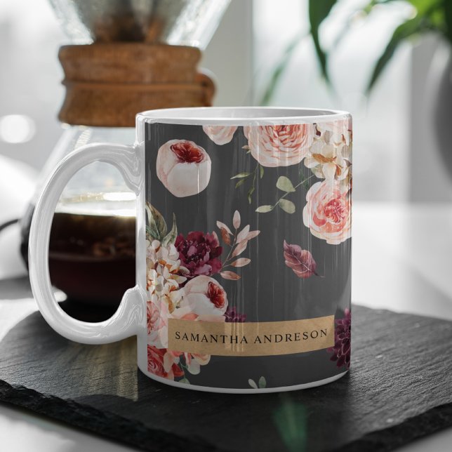 Modern Pastel Flowers & Kraft Personalised Gift Coffee Mug (Creator Uploaded)