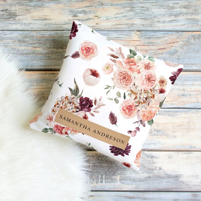 Modern Pastel Flowers & Kraft Personalised Gift Cushion (Creator Uploaded)