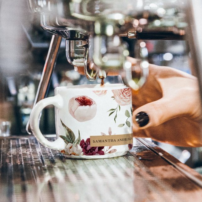 Modern Pastel Flowers & Kraft Personalised Gift Espresso Cup (Creator Uploaded)