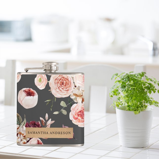 Modern Pastel Flowers & Kraft Personalised Gift Hip Flask (Creator Uploaded)