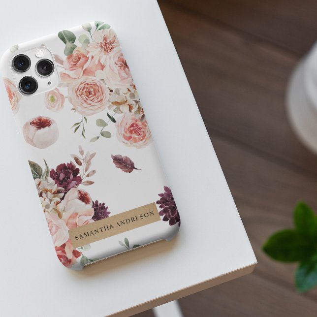 Modern Pastel Flowers & Kraft Personalised Gift iPhone Case (Creator Uploaded)