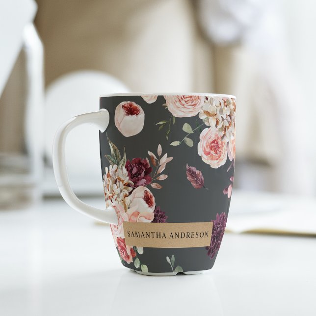 Modern Pastel Flowers & Kraft Personalised Gift Latte Mug (Creator Uploaded)