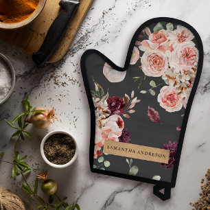 Modern Pastel Flowers & Kraft Personalised Gift Oven Mitt & Pot Holder Set