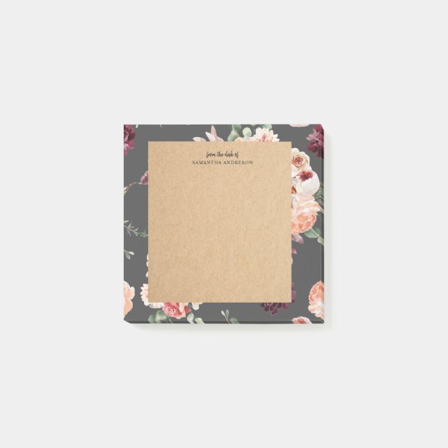 Modern Pastel Flowers & Kraft Personalised Gift Post-it Notes (Front)