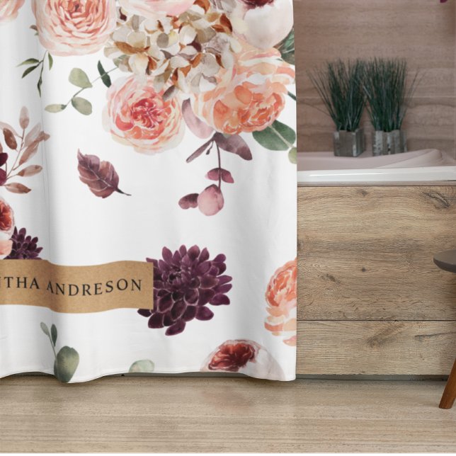 Modern Pastel Flowers & Kraft Personalised Gift Shower Curtain (Creator Uploaded)