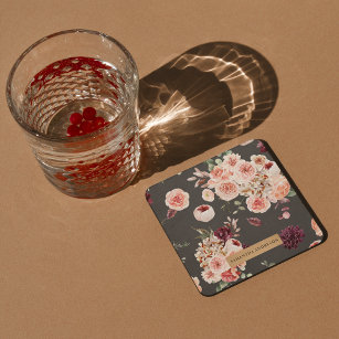 Modern Pastel Flowers & Kraft Personalised Gift Square Paper Coaster