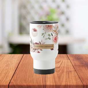 Modern Pastel Flowers & Kraft Personalised Gift Travel Mug