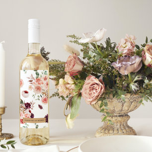 Modern Pastel Flowers & Kraft Personalised Gift Wine Label