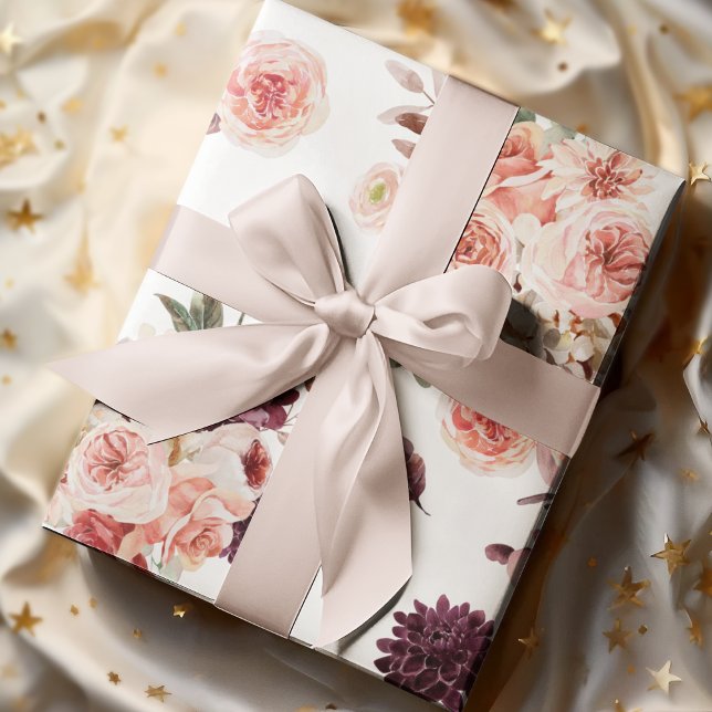 Modern Pastel Flowers & Kraft Personalised Gift Wrapping Paper (Creator Uploaded)