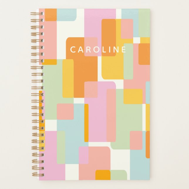 Modern Pastel Geometric Shapes Personalised Name Planner (Front)