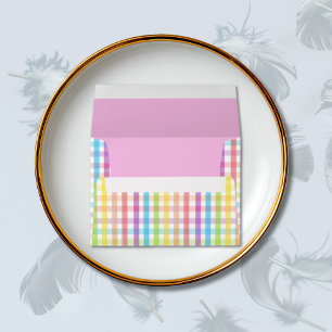 Modern Pastel Gingham Rainbow Baby Shower Pink A7 Envelope