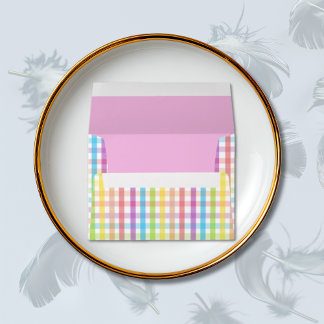 Modern Pastel Gingham Rainbow Baby Shower Pink A7 Envelope
