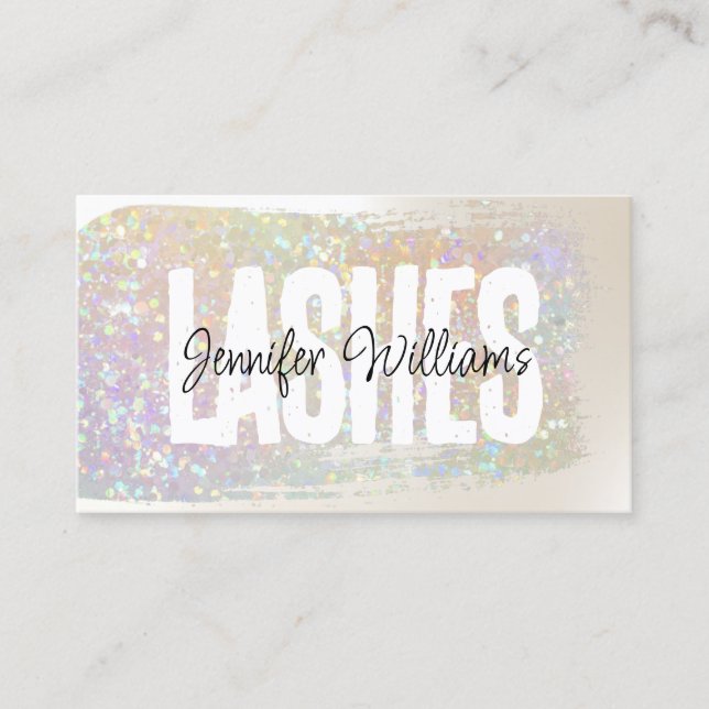 Modern Pastel Glitter Brush Elegant Script Lashes Business Card (Front)