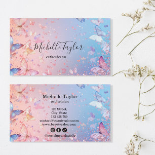 Modern Pastel Glitter Butterfly Estheticia Makeup  Business Card