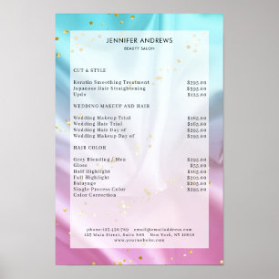 Modern, Pastel Glitter Salon Price List Poster
