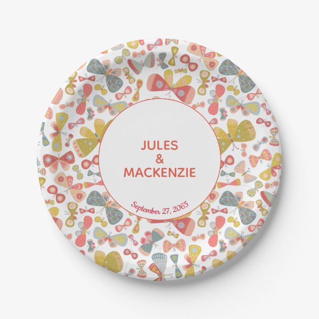 Modern Pastel Graphic Butterfly Pattern Paper Plate (Front)