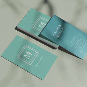 Modern Pastel Green Monogram Business Card