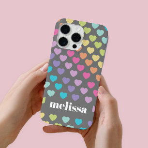 Modern Pastel Grey Heart Shape Pattern iPhone 15 Pro Max Case