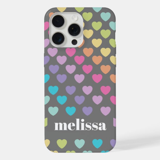 Modern Pastel Grey Heart Shape Pattern iPhone Case (Back)