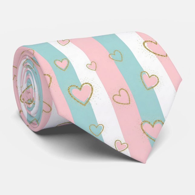 Modern Pastel Hearts with Subtle Gold Highlights Tie (Rolled)