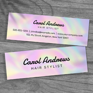 Modern Pastel Holographic Hair Salon Mini Business Card