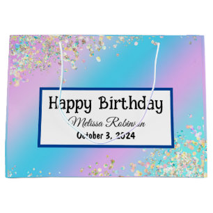 Modern Pastel Holographic Happy Birthday Large Gift Bag
