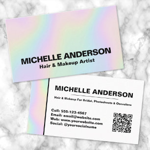 Modern Pastel Holographic Makeup Artist Business Card