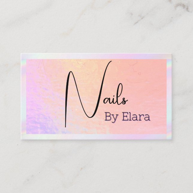Modern Pastel Holographic Nail Tech Business Card (Front)
