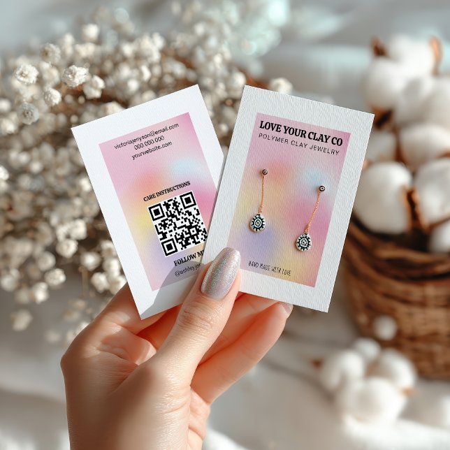 Modern Pastel Holographic QR Code Earring Display  Business Card (Modern Pastel Holographic QR Code Earring Display Business Card)