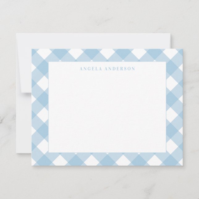 Modern Pastel Light Blue Gingham Plaid Check Card (Front)