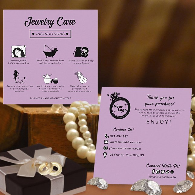 Modern Pastel Lilac Jewellery Care Guide Minimalis Enclosure Card (Creator Uploaded)