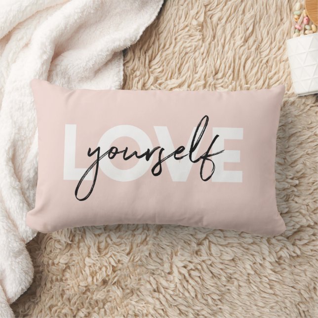 Modern Pastel Love Yourself Motivation Quote Gift Lumbar Cushion (Blanket)