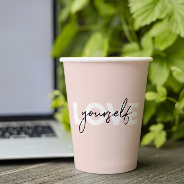 Modern Pastel Love Yourself Motivation Quote Gift Paper Cups (Creator Uploaded)
