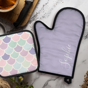 Modern Pastel Lovely Mermaid Pattern Oven Mitt & Pot Holder Set