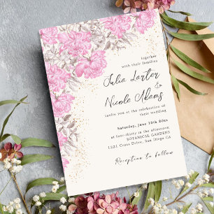 Modern Pastel Mauve Wild Rose Flowers Wedding Invitation