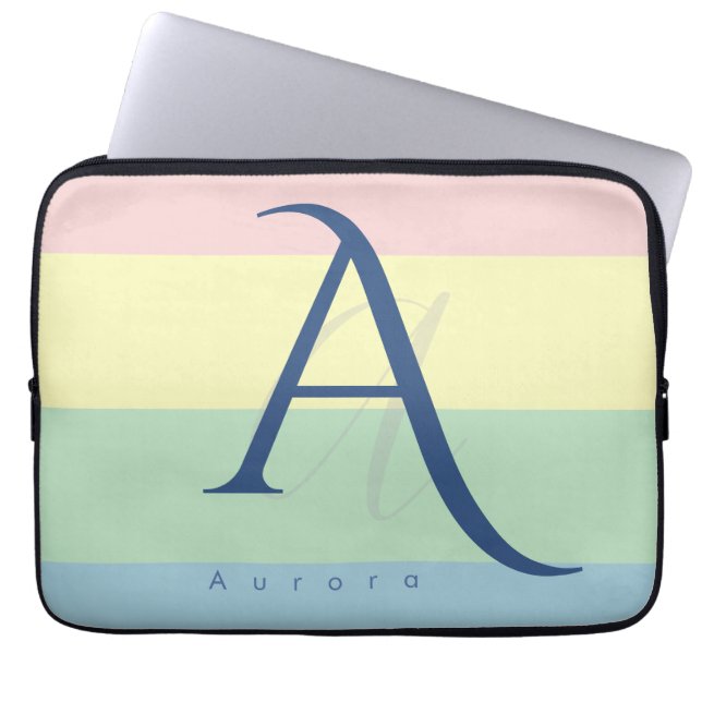 Modern Pastel Minimalist Custom Name Laptop Sleeve (Front)
