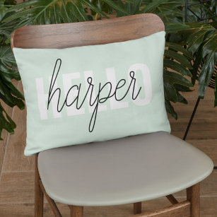 Modern Pastel Mint Hello And You Name Decorative Cushion