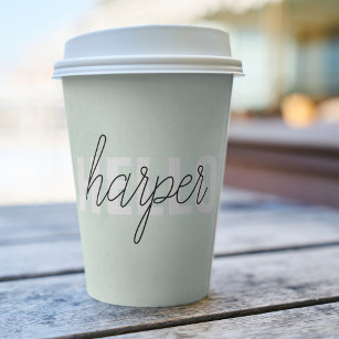 Modern Pastel Mint Hello And You Name Paper Cups