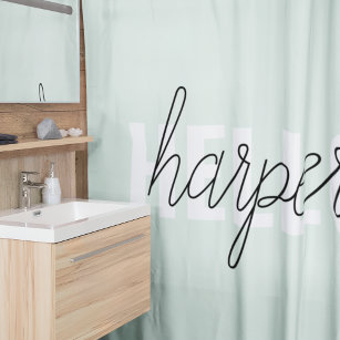 Modern Pastel Mint Hello And You Name Shower Curtain