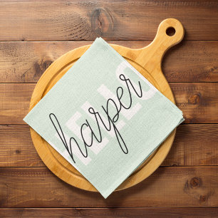 Modern Pastel Mint Hello And You Name Tea Towel