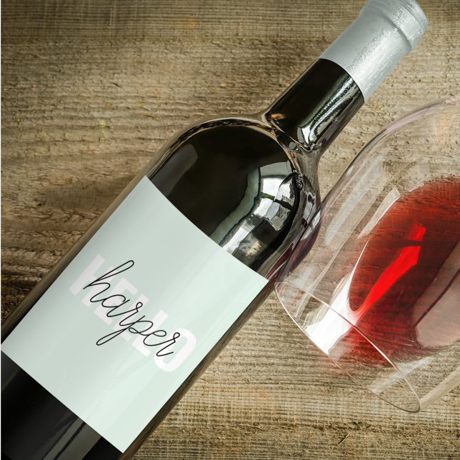Modern Pastel Mint Hello And You Name Wine Label (Creator Uploaded)